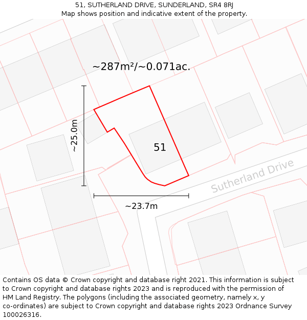 51, SUTHERLAND DRIVE, SUNDERLAND, SR4 8RJ: Plot and title map