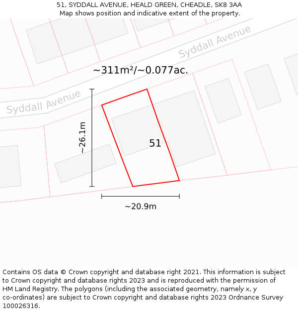 51, SYDDALL AVENUE, HEALD GREEN, CHEADLE, SK8 3AA: Plot and title map