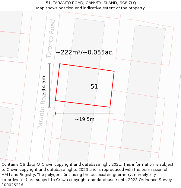 51, TARANTO ROAD, CANVEY ISLAND, SS8 7LQ: Plot and title map