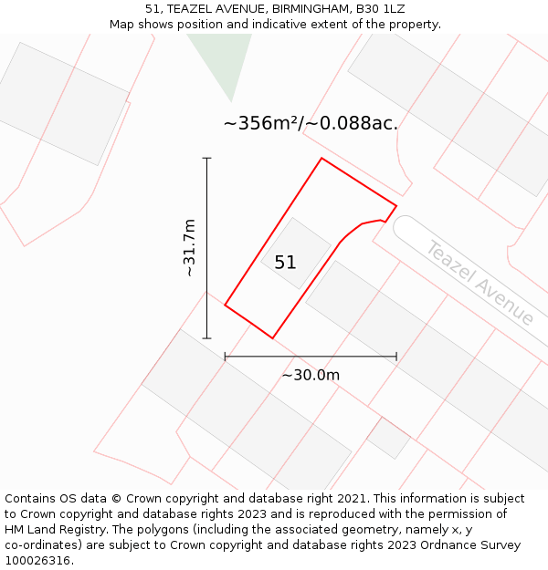 51, TEAZEL AVENUE, BIRMINGHAM, B30 1LZ: Plot and title map