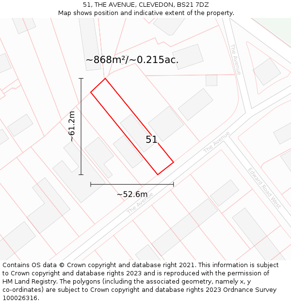 51, THE AVENUE, CLEVEDON, BS21 7DZ: Plot and title map