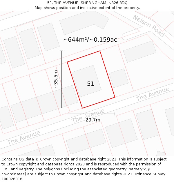 51, THE AVENUE, SHERINGHAM, NR26 8DQ: Plot and title map