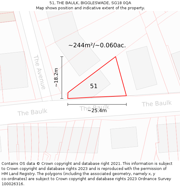 51, THE BAULK, BIGGLESWADE, SG18 0QA: Plot and title map