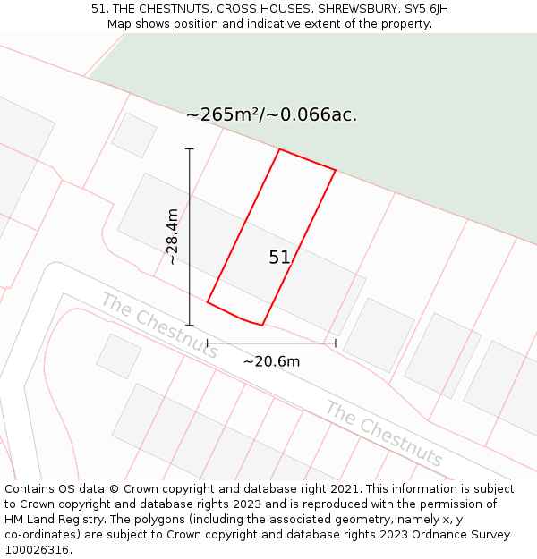 51, THE CHESTNUTS, CROSS HOUSES, SHREWSBURY, SY5 6JH: Plot and title map