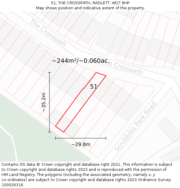 51, THE CROSSPATH, RADLETT, WD7 8HP: Plot and title map