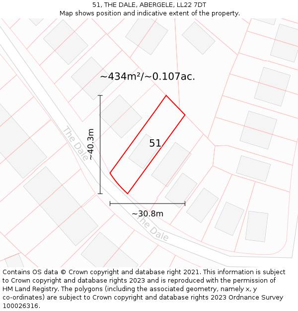 51, THE DALE, ABERGELE, LL22 7DT: Plot and title map