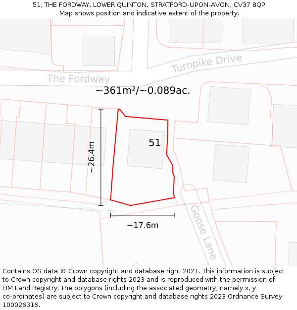 51, THE FORDWAY, LOWER QUINTON, STRATFORD-UPON-AVON, CV37 8QP: Plot and title map