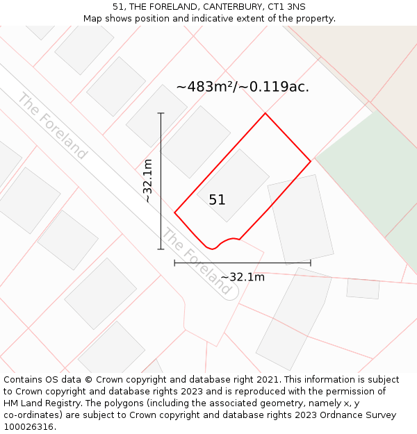 51, THE FORELAND, CANTERBURY, CT1 3NS: Plot and title map