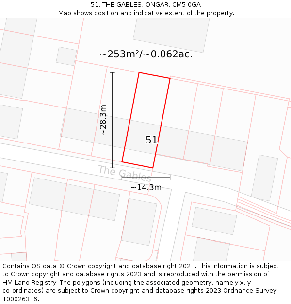 51, THE GABLES, ONGAR, CM5 0GA: Plot and title map