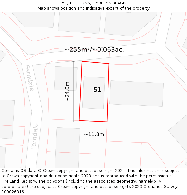 51, THE LINKS, HYDE, SK14 4GR: Plot and title map