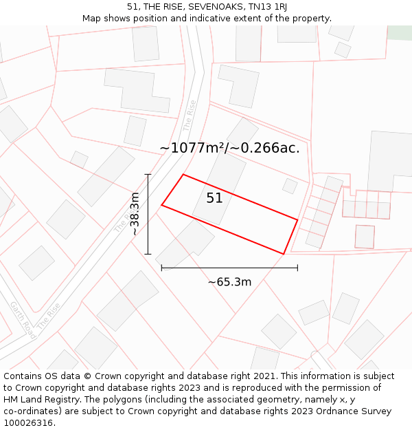 51, THE RISE, SEVENOAKS, TN13 1RJ: Plot and title map