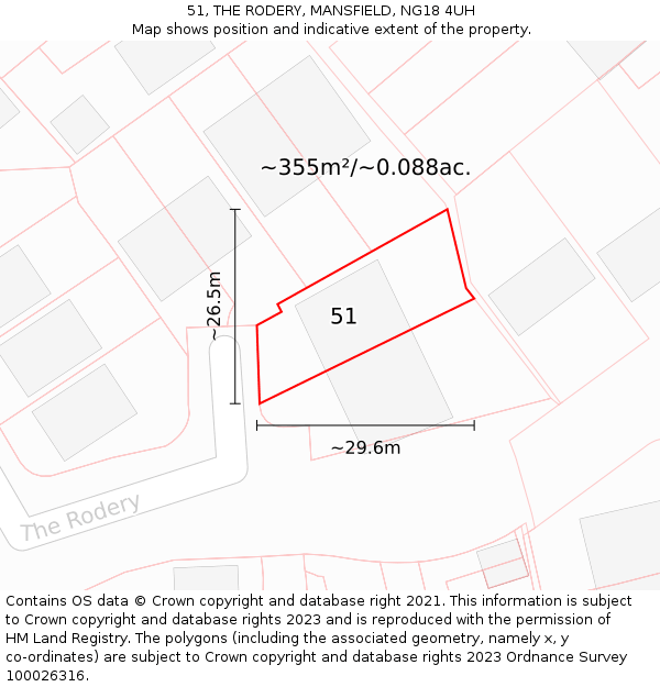 51, THE RODERY, MANSFIELD, NG18 4UH: Plot and title map