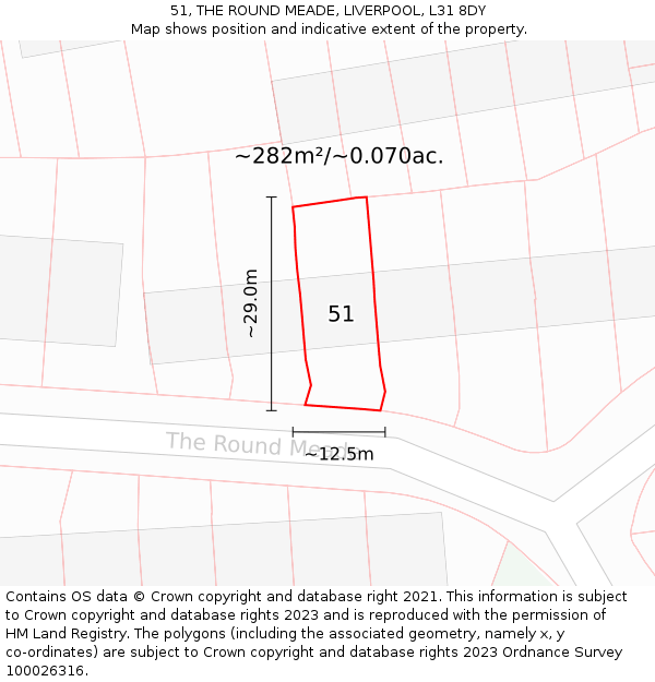 51, THE ROUND MEADE, LIVERPOOL, L31 8DY: Plot and title map
