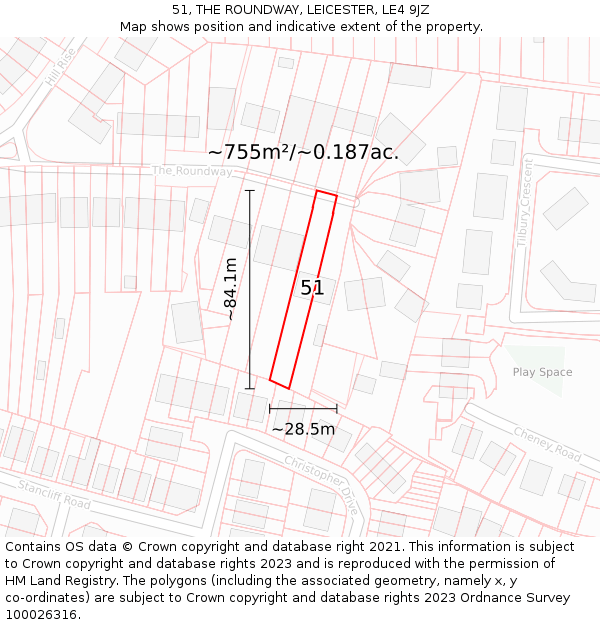 51, THE ROUNDWAY, LEICESTER, LE4 9JZ: Plot and title map