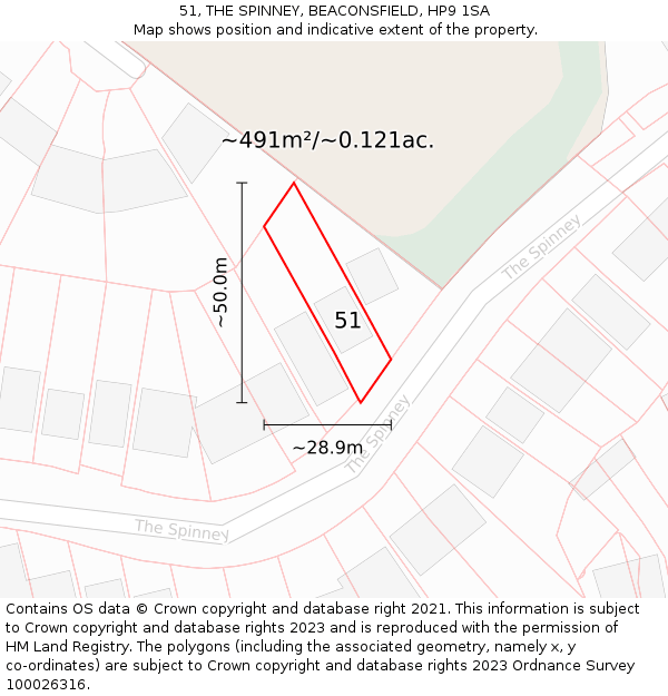 51, THE SPINNEY, BEACONSFIELD, HP9 1SA: Plot and title map