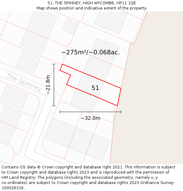 51, THE SPINNEY, HIGH WYCOMBE, HP11 1QE: Plot and title map