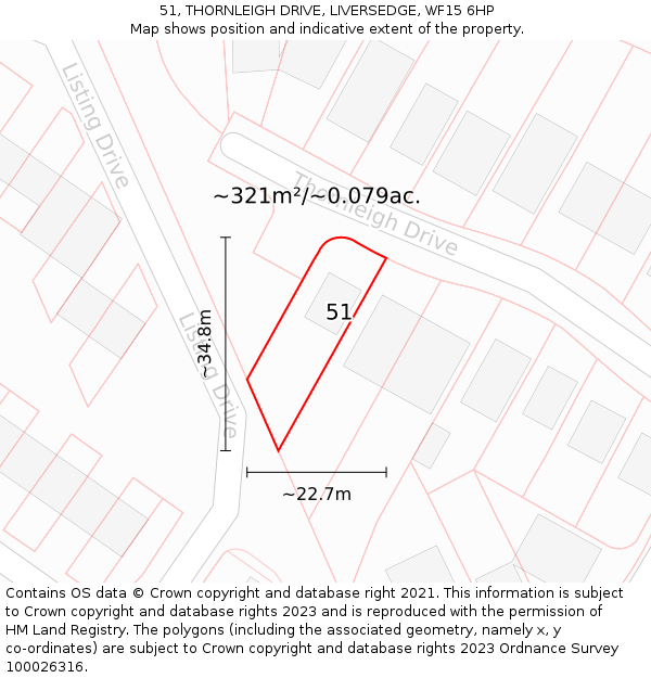 51, THORNLEIGH DRIVE, LIVERSEDGE, WF15 6HP: Plot and title map