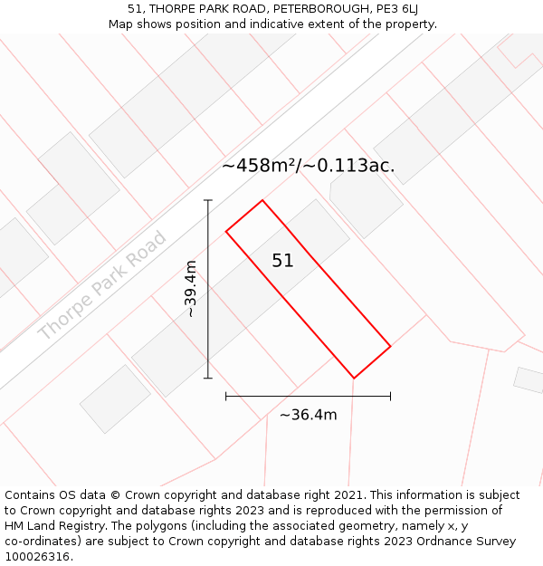 51, THORPE PARK ROAD, PETERBOROUGH, PE3 6LJ: Plot and title map