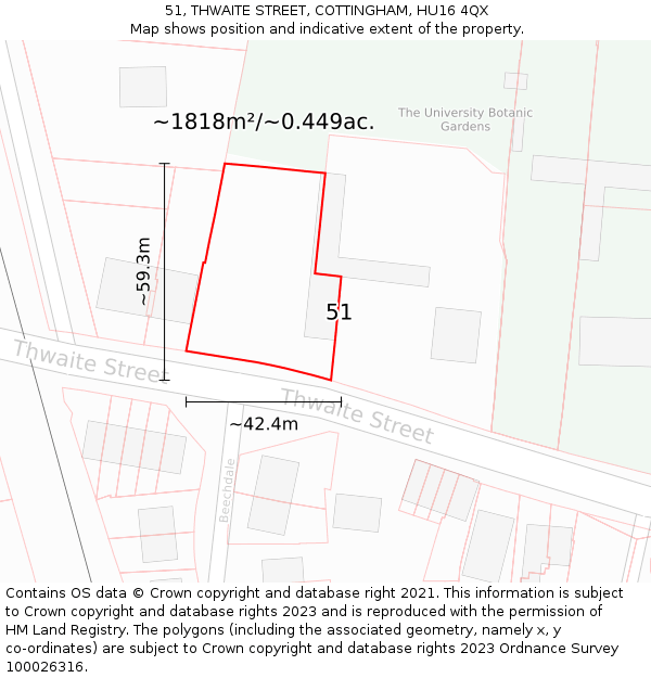 51, THWAITE STREET, COTTINGHAM, HU16 4QX: Plot and title map