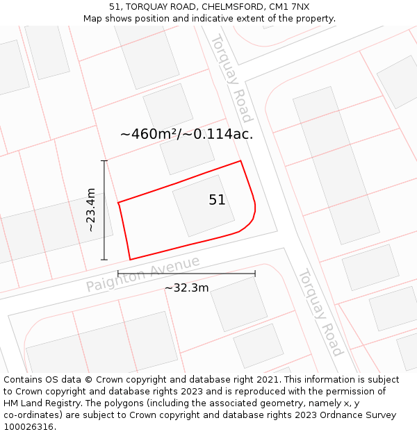 51, TORQUAY ROAD, CHELMSFORD, CM1 7NX: Plot and title map