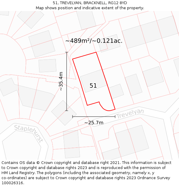 51, TREVELYAN, BRACKNELL, RG12 8YD: Plot and title map