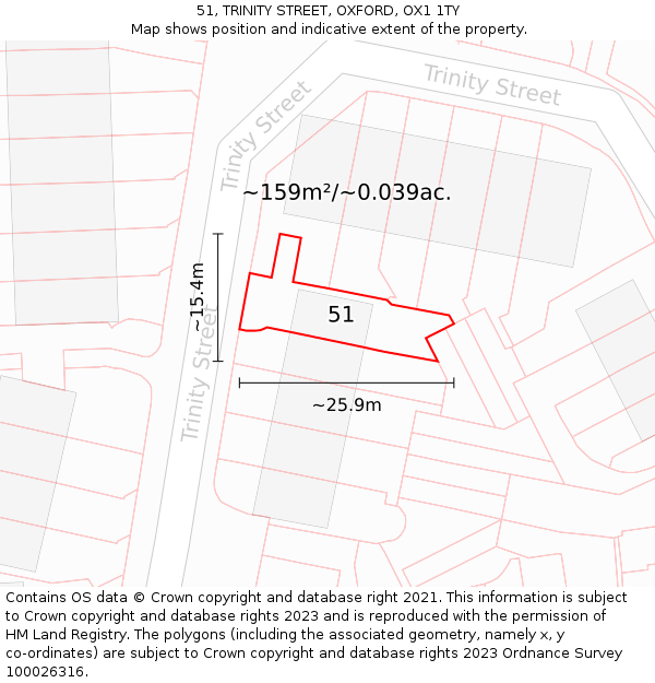51, TRINITY STREET, OXFORD, OX1 1TY: Plot and title map