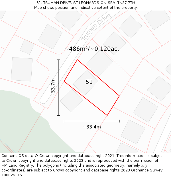 51, TRUMAN DRIVE, ST LEONARDS-ON-SEA, TN37 7TH: Plot and title map