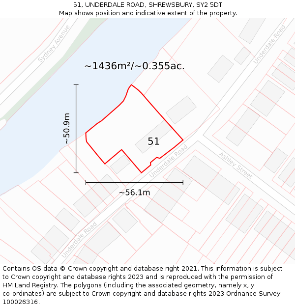 51, UNDERDALE ROAD, SHREWSBURY, SY2 5DT: Plot and title map