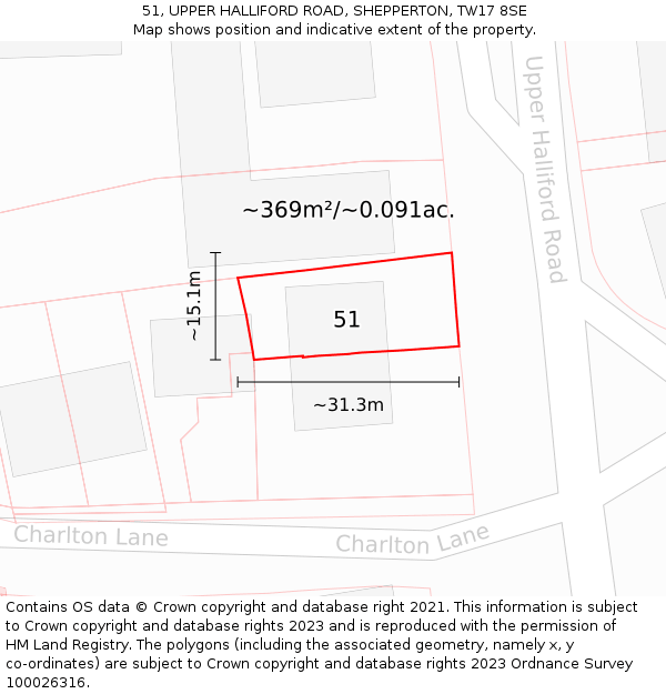 51, UPPER HALLIFORD ROAD, SHEPPERTON, TW17 8SE: Plot and title map