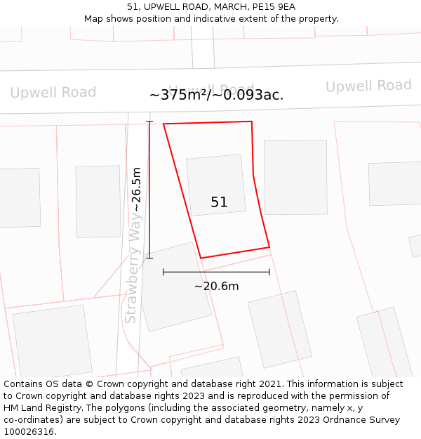 51, UPWELL ROAD, MARCH, PE15 9EA: Plot and title map