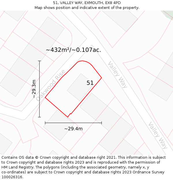 51, VALLEY WAY, EXMOUTH, EX8 4PD: Plot and title map