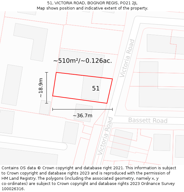 51, VICTORIA ROAD, BOGNOR REGIS, PO21 2JL: Plot and title map