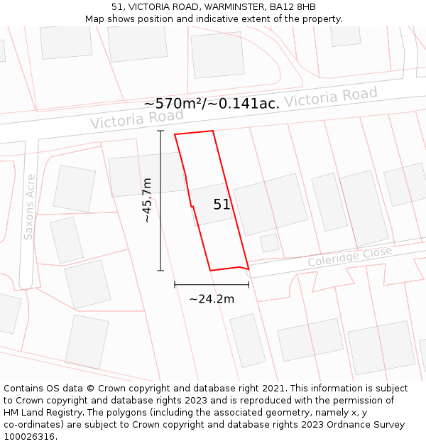 51, VICTORIA ROAD, WARMINSTER, BA12 8HB: Plot and title map