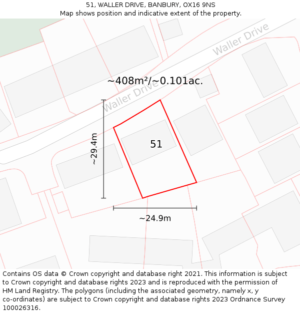 51, WALLER DRIVE, BANBURY, OX16 9NS: Plot and title map