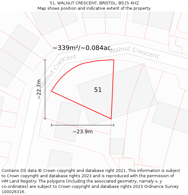 51, WALNUT CRESCENT, BRISTOL, BS15 4HZ: Plot and title map