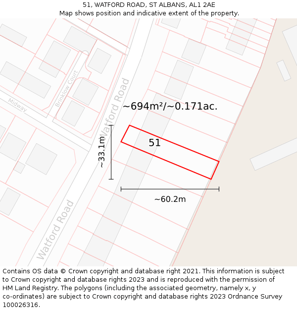 51, WATFORD ROAD, ST ALBANS, AL1 2AE: Plot and title map