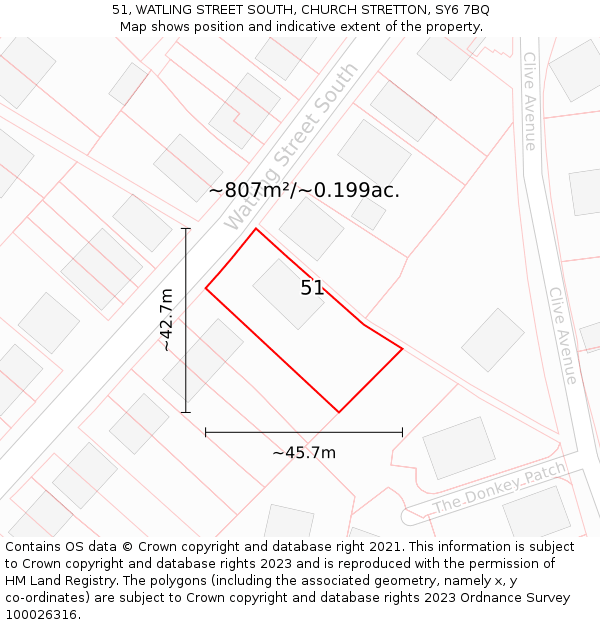 51, WATLING STREET SOUTH, CHURCH STRETTON, SY6 7BQ: Plot and title map