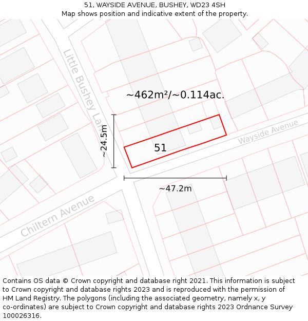 51, WAYSIDE AVENUE, BUSHEY, WD23 4SH: Plot and title map