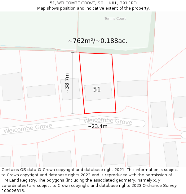 51, WELCOMBE GROVE, SOLIHULL, B91 1PD: Plot and title map