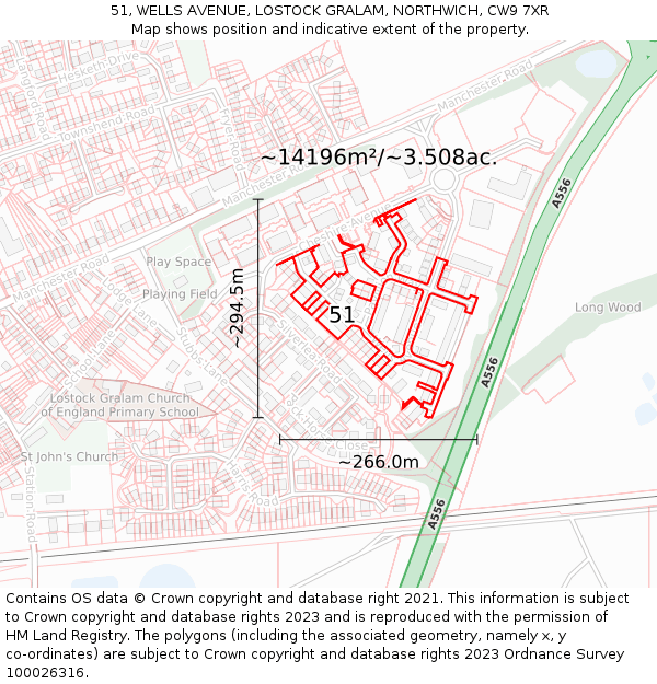 51, WELLS AVENUE, LOSTOCK GRALAM, NORTHWICH, CW9 7XR: Plot and title map