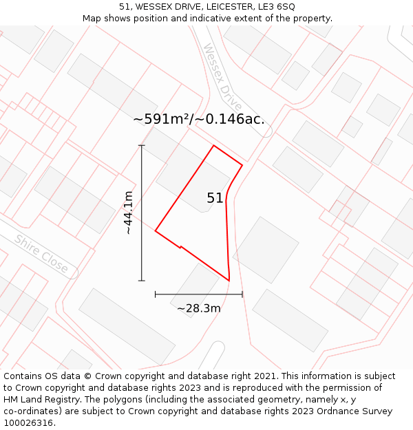 51, WESSEX DRIVE, LEICESTER, LE3 6SQ: Plot and title map