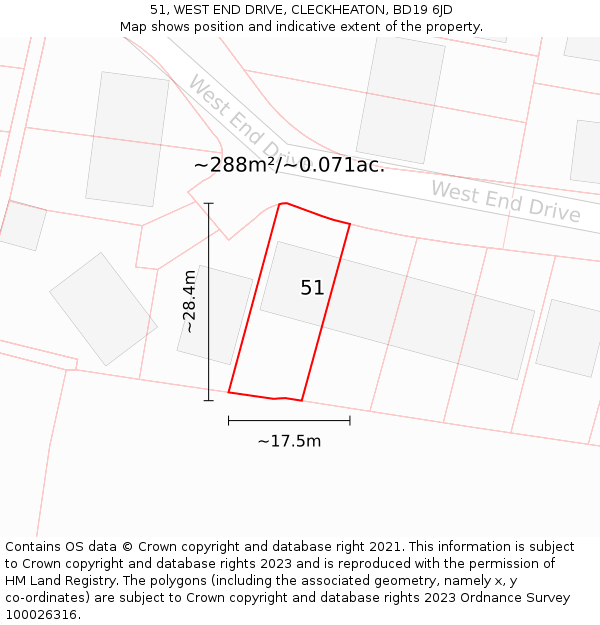 51, WEST END DRIVE, CLECKHEATON, BD19 6JD: Plot and title map