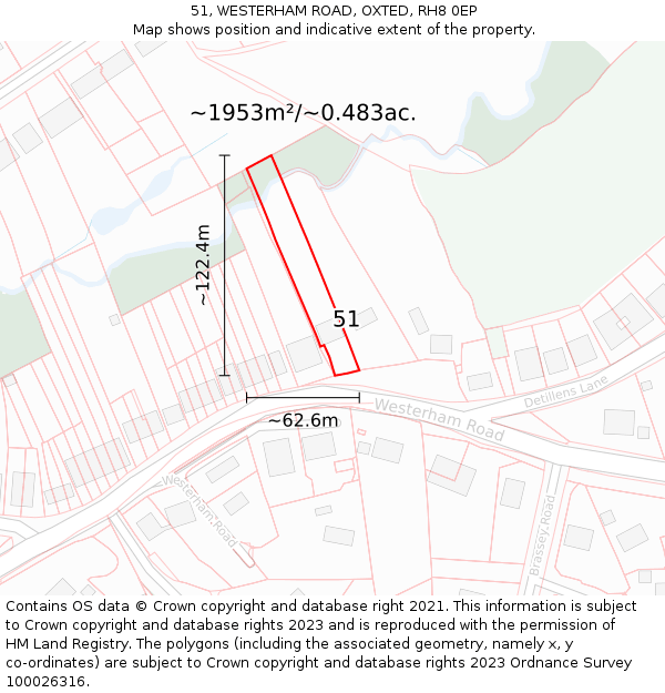 51, WESTERHAM ROAD, OXTED, RH8 0EP: Plot and title map