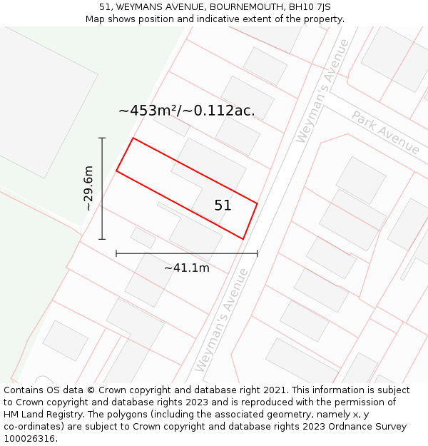 51, WEYMANS AVENUE, BOURNEMOUTH, BH10 7JS: Plot and title map