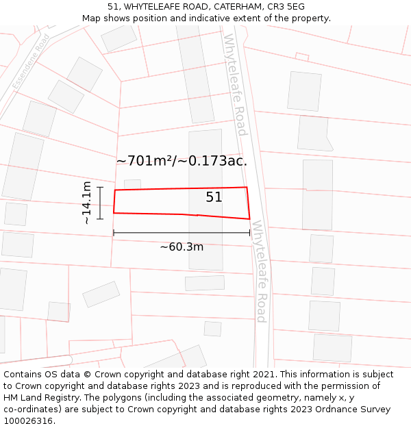 51, WHYTELEAFE ROAD, CATERHAM, CR3 5EG: Plot and title map