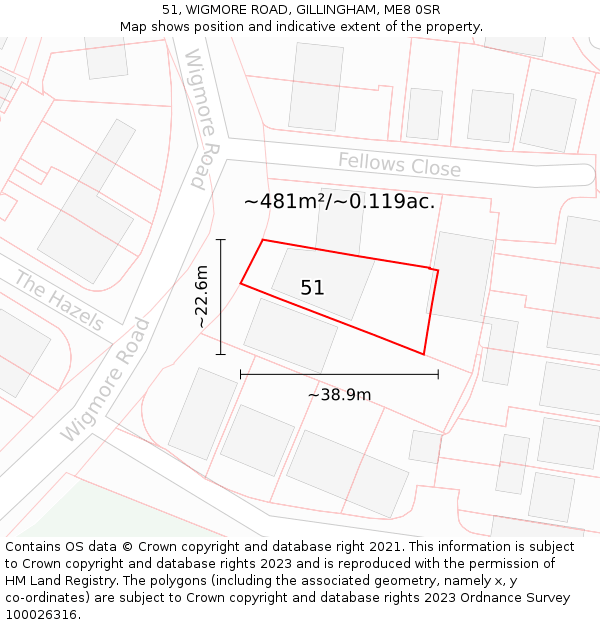 51, WIGMORE ROAD, GILLINGHAM, ME8 0SR: Plot and title map