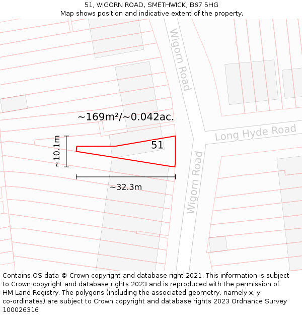 51, WIGORN ROAD, SMETHWICK, B67 5HG: Plot and title map