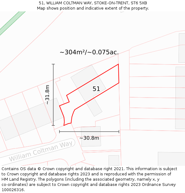 51, WILLIAM COLTMAN WAY, STOKE-ON-TRENT, ST6 5XB: Plot and title map