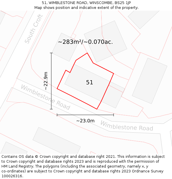 51, WIMBLESTONE ROAD, WINSCOMBE, BS25 1JP: Plot and title map