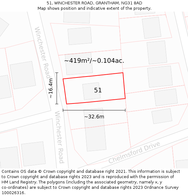 51, WINCHESTER ROAD, GRANTHAM, NG31 8AD: Plot and title map